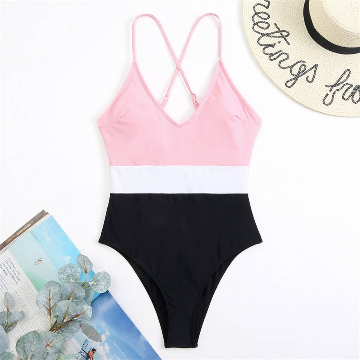 SEXY COLOR-BLOCK QUICK-DRYING ONE-PIECE SWIMSUIT