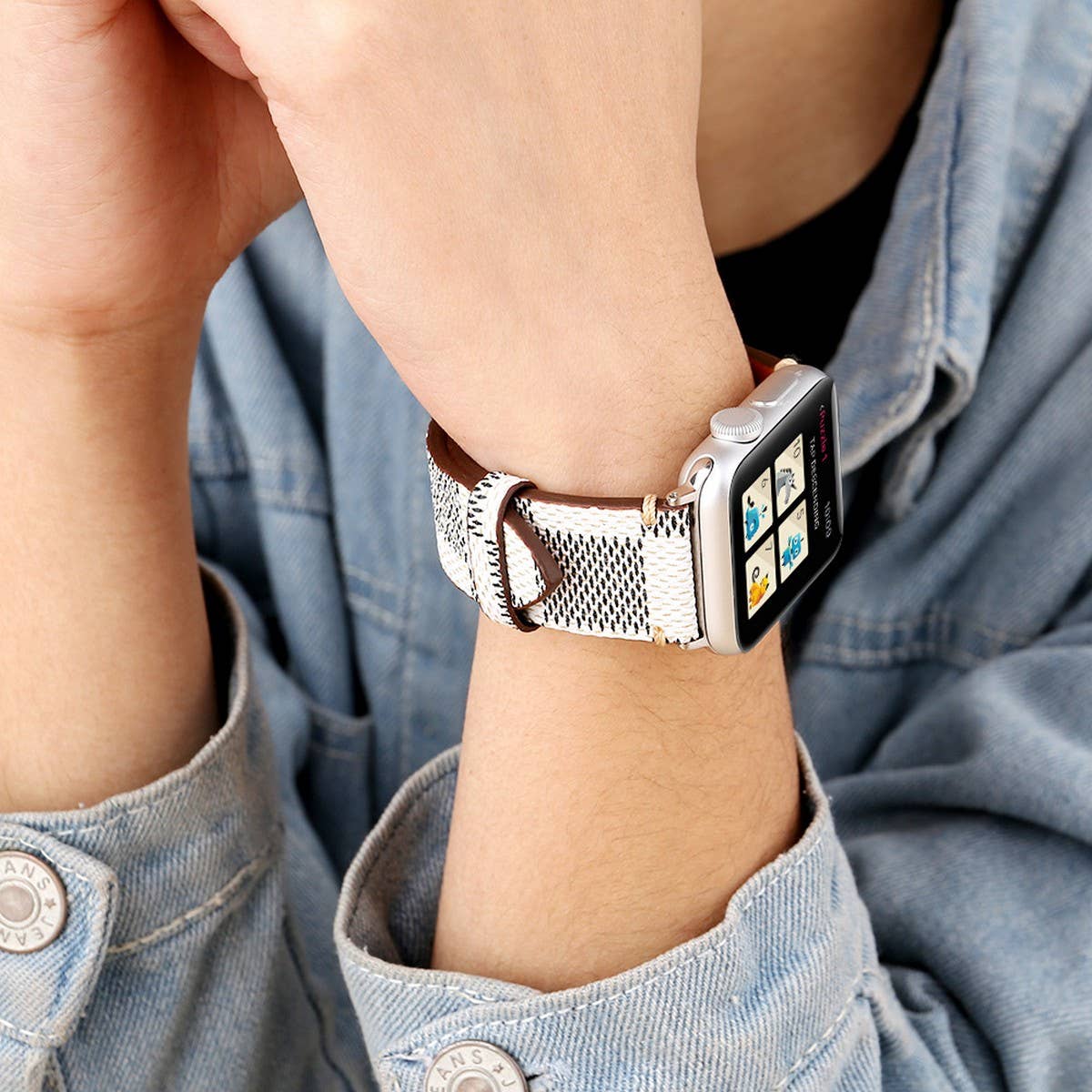 APPLE WATCH9 STYLISH PLAID LEATHER STRAP_CWASC1579