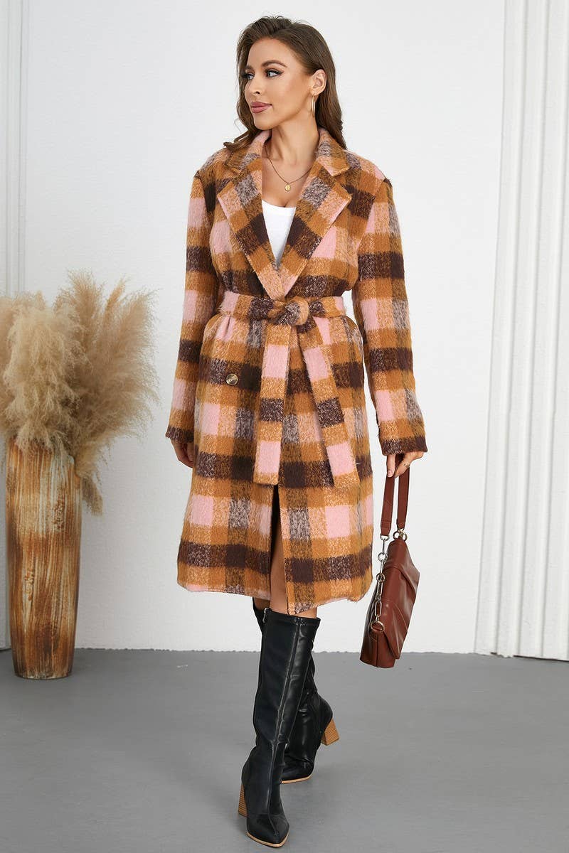 CWOCO0945_TIE-TIE LAPEL PLAID CONTRAST COLOR TWEED COAT