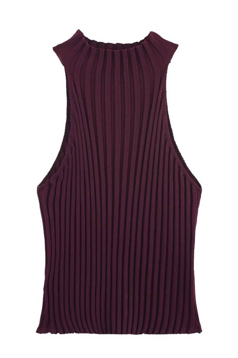 CWSBSSL0148_SUMMER KNITTED HALTER COLLAR TOP + SKIRT SET