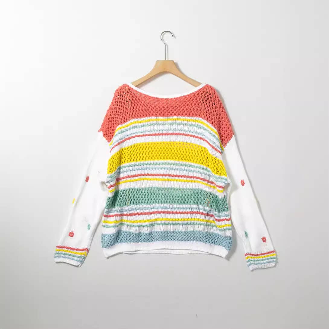 CUT-OUT PULLOVER WITH DOPAMINE MATCHING STRIPES