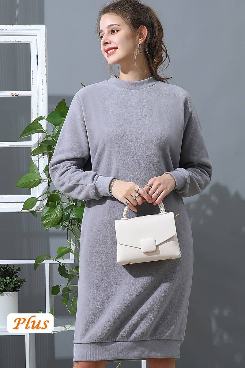 CWDMD793-P_R NECK FLEECE PULLOVER DRESS WITH SIDE POCKETS