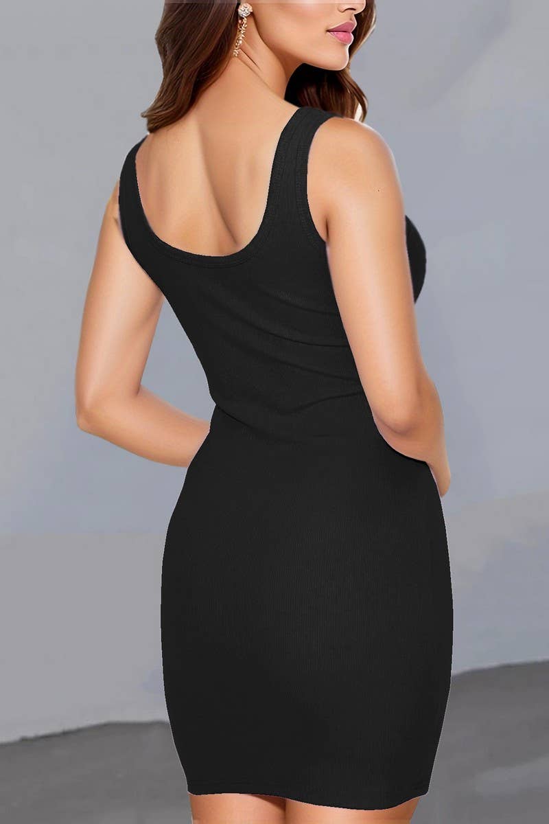 CWDSD7515_SEXY FITTED RIBBED TANK U-NECK MINI DRESS