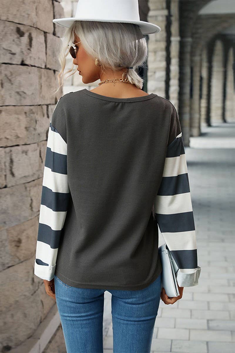 CWTTL1945_AUTUMN CASUAL PATCHWORK STRIPED SWEATER