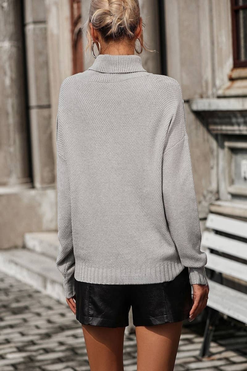 CWOSWL604 Turtle neck Fringe Tassel Pullover Sweater