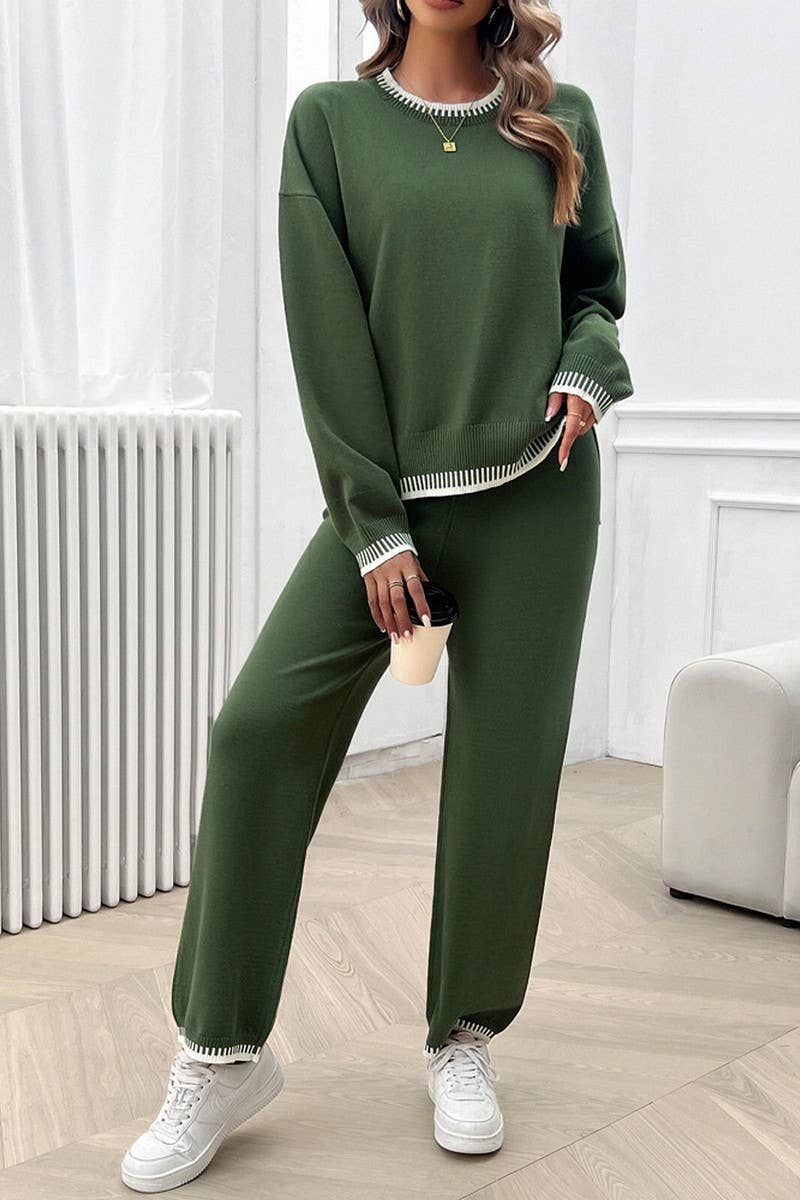 CWSTB0742_CASUAL CONTRAST COLOR SWEATER AND PANTS SET