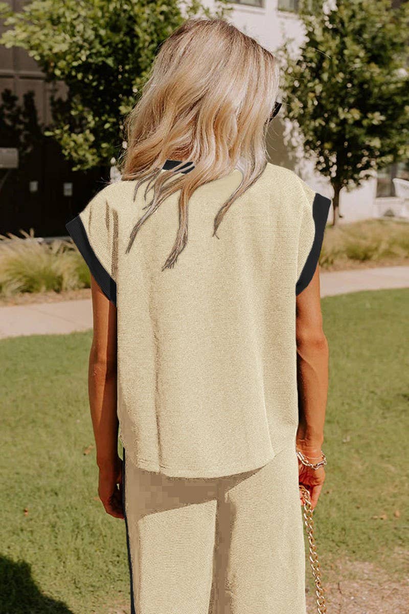 CWSS1108_SUMMER COLOR MATCHING LOOSE TWO-PIECE