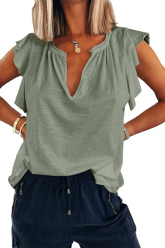 CWTBLS2309_V-NECK LOOSE FIT SHORT SLEEVE T-SHIRT