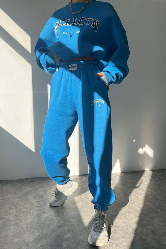 CWSTB1360_LETTER PRINT THICK SWEATSHIRT PANTS SET