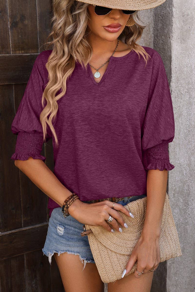 CWTBLS0394_V Neck Short Sleeve Blouse