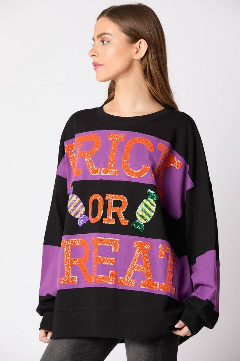 CWTBLL01243_HALLOWEEN LETTER SEQUIN COLORBLOCK SWEATSHIRT