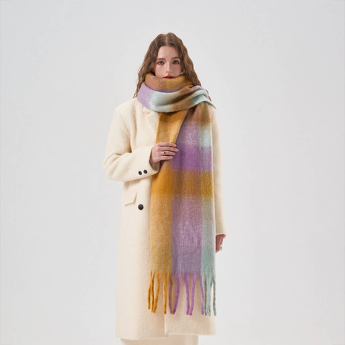 Rainbow Tassel Faux Cashmere Scarf for Winter_CWASC2360