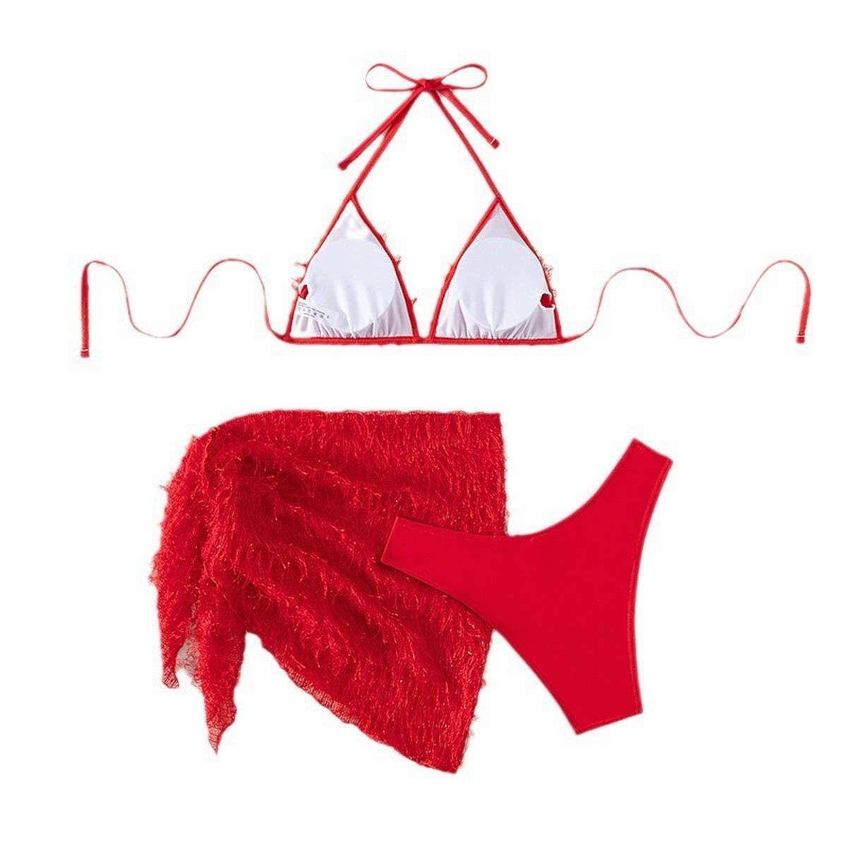 Fleece Bikini Set - Solid Color Halter Swimsuit