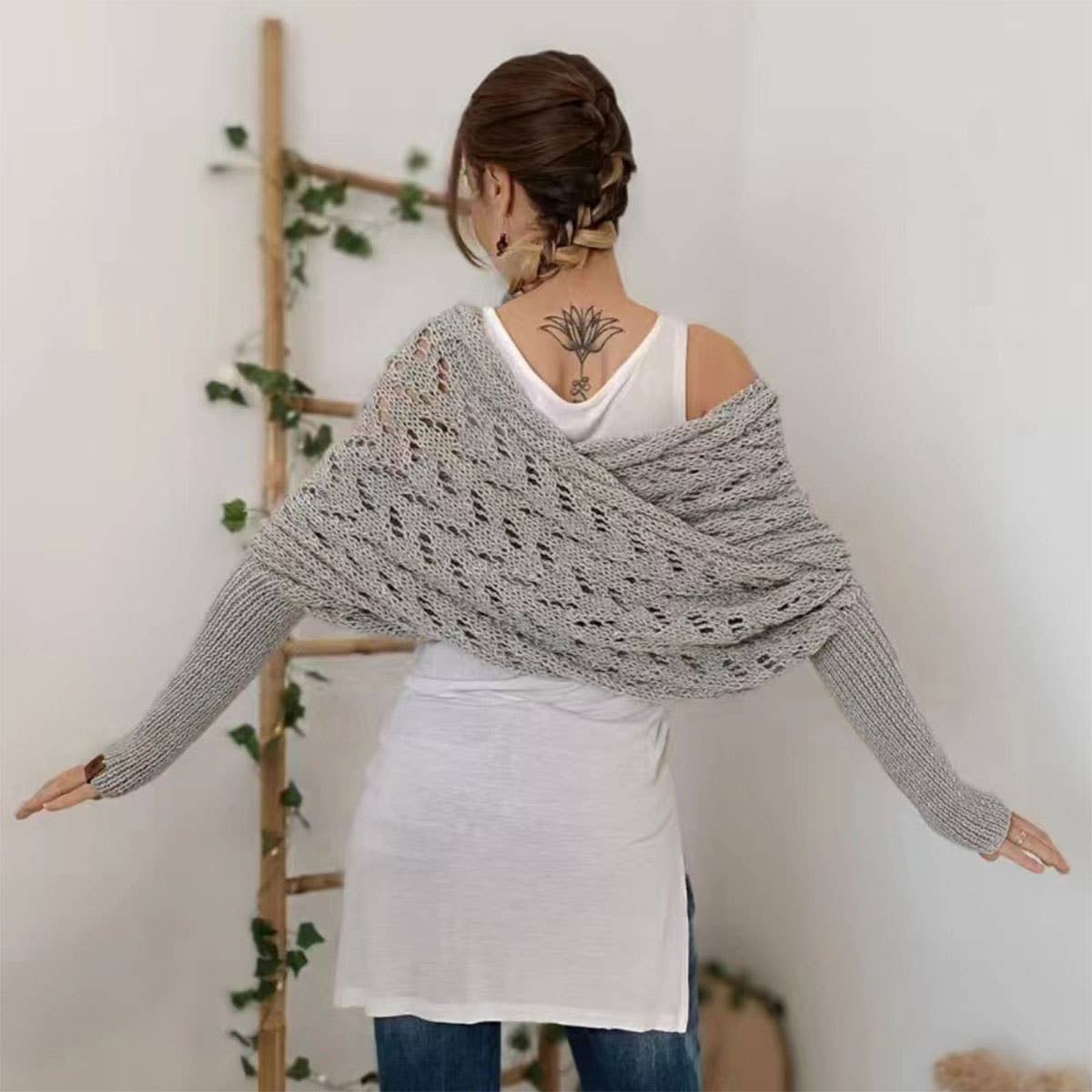 Cable Knit Infinity Scarf with Sleeves for Fall _CWASC1537
