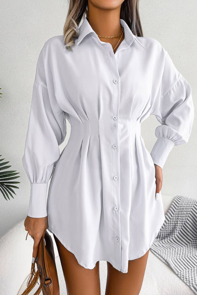 CWTSTL1200_LANTERN SLEEVE WAIST ASYMMETRIC SHIRT DRESS
