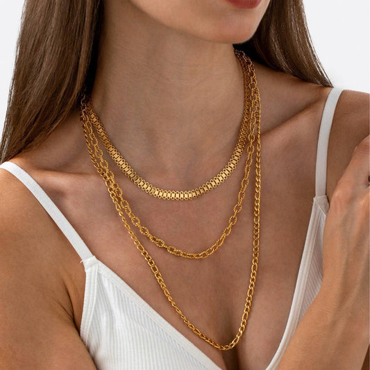 STAINLESS STEEL METAL MULTI-LAYERED CHAIN NECKLACE_CWMM3678