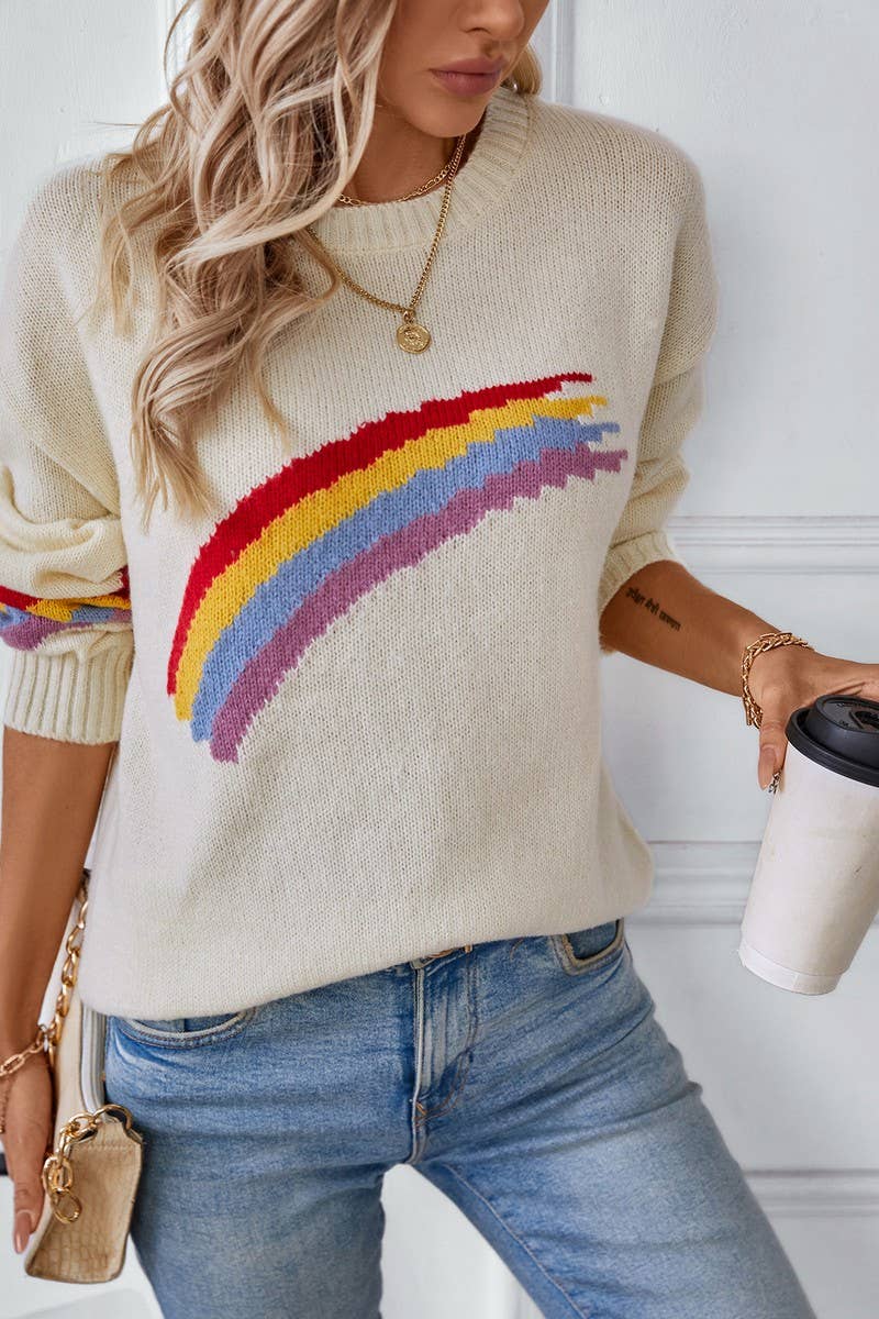 CWOSWL2933_RAINBOW STRIPED JACQUARD-KNIT SWEATER