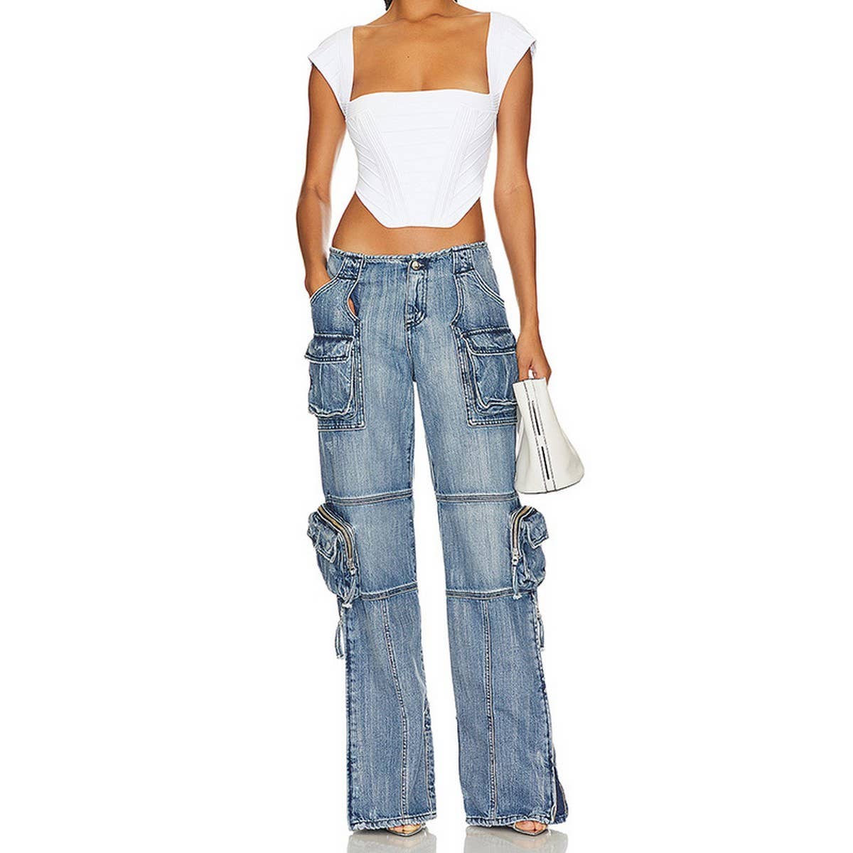 MID RISE STRAIGHT MULTI POCKET DESIGN CASUAL JEANS
