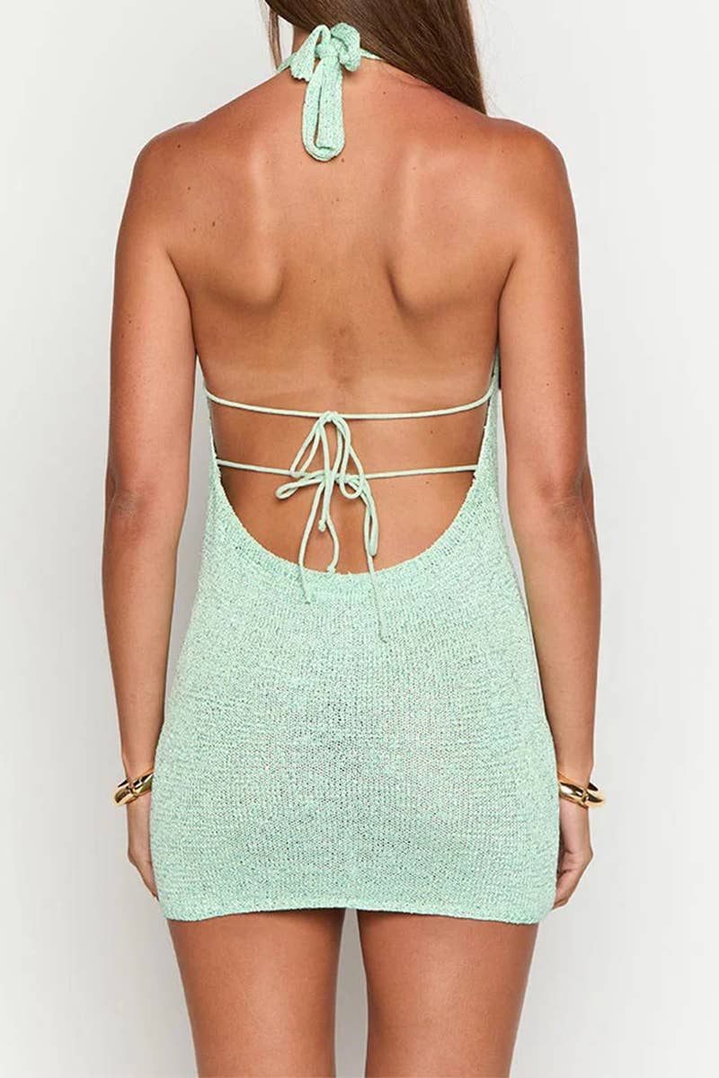 CWDSD7824_SUMMER SEXY HALTER NECK KNIT MINI SKIRT