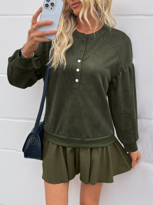 Casual long-sleeved patchwork sweatshirt dress