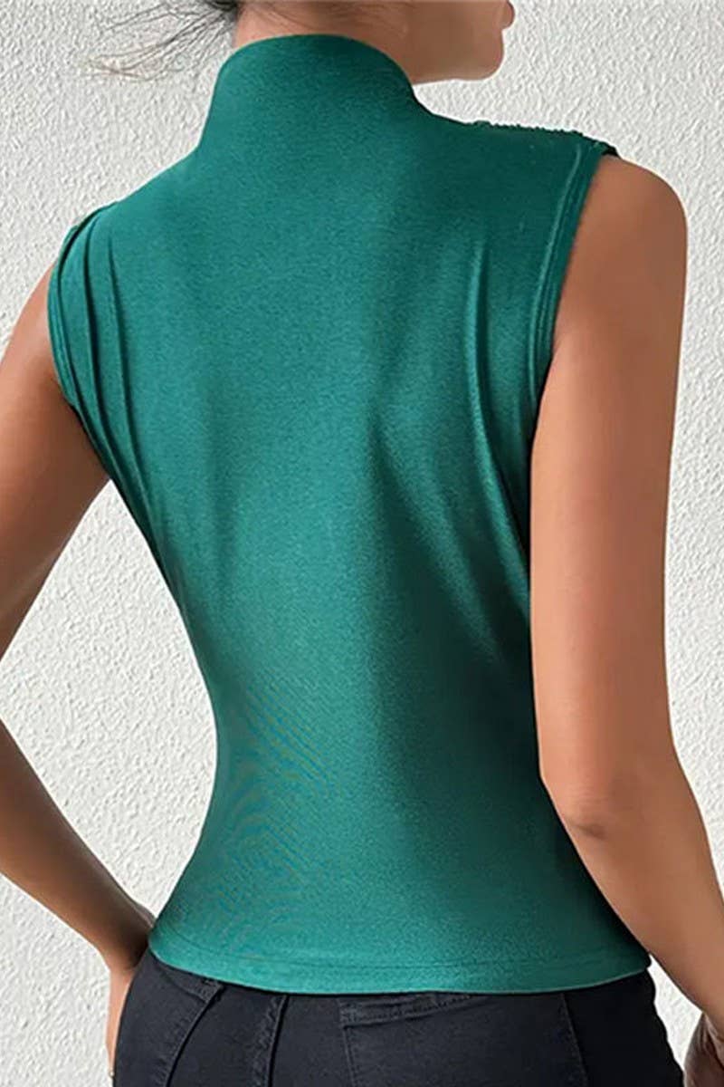 CWTTSL0343_SUMMER ELASTIC COLLAR SLEEVELESS SLIM FIT TOP