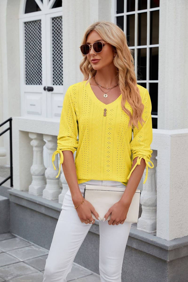 CWTTS0814_3/4 Sleeve V-Neck Knit Top