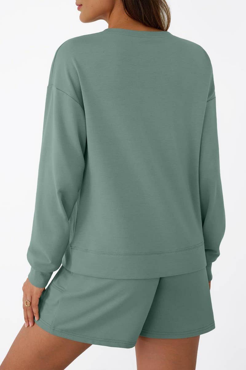 CWSTB00405_CREW NECK LONG SLEEVE SHORTS TWO-PIECE HOODIE SET