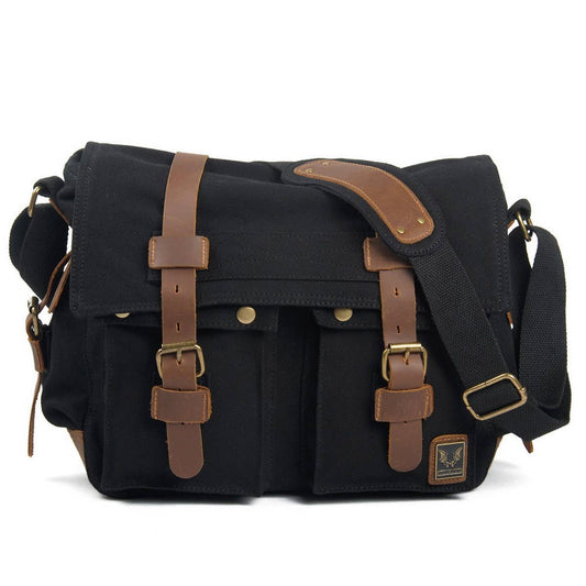 Retro Canvas Satchel Bag with Crazy Horse Leather_CWAB5555
