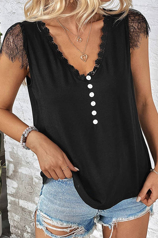 CWTTSL0221_V-Neck Lace Detailed Sleeveless Top