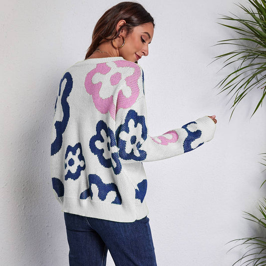 Floral colored knit pullover sweater