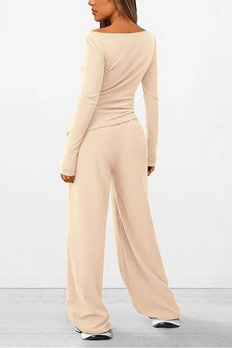 CWSTB00484_FALL WOMEN 2 PIECE LOUNGE SET ASYMMETRICAL TOP