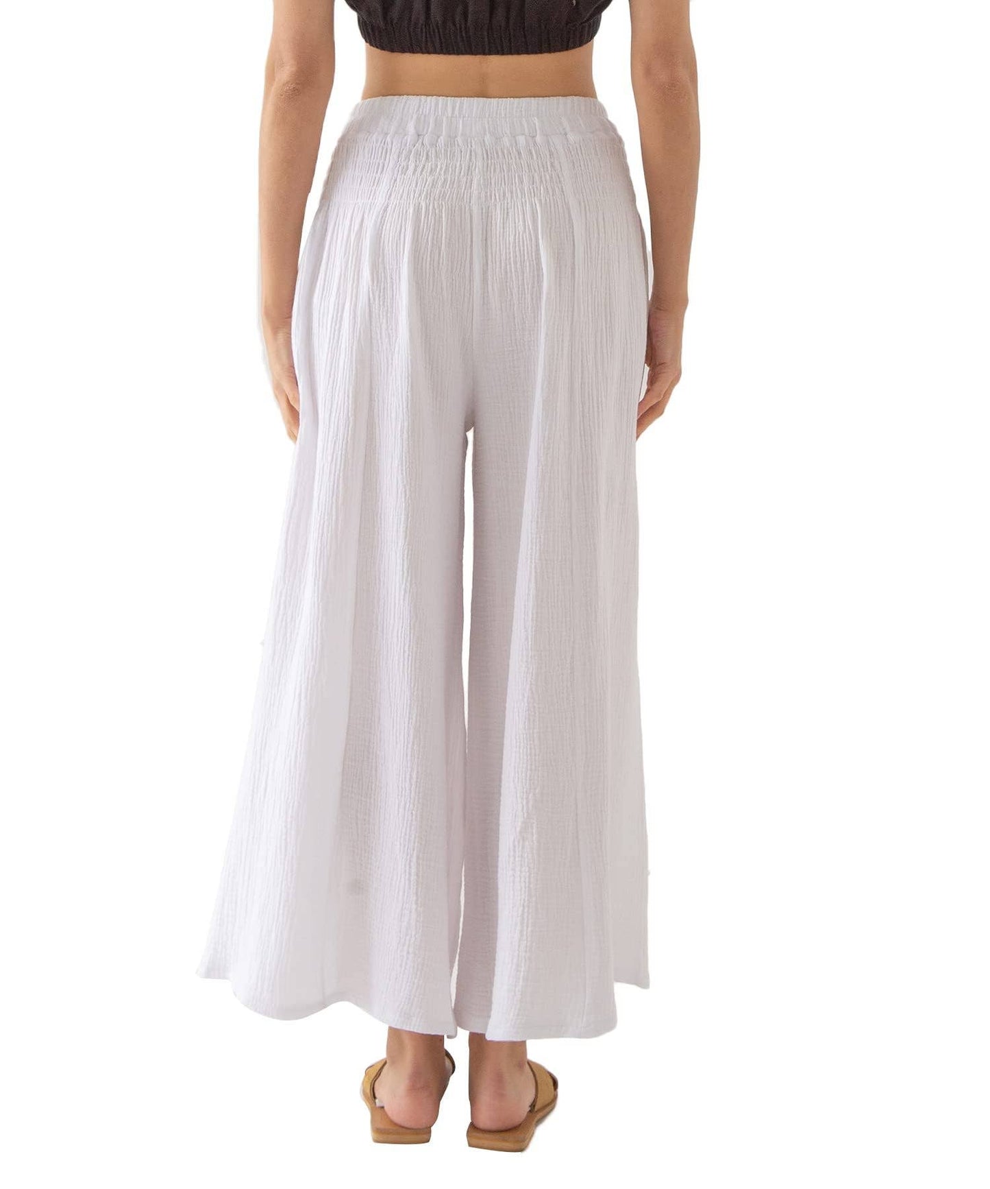 ELASTIC HIGH-WAISTED COTTON WIDE-LEG PANTS