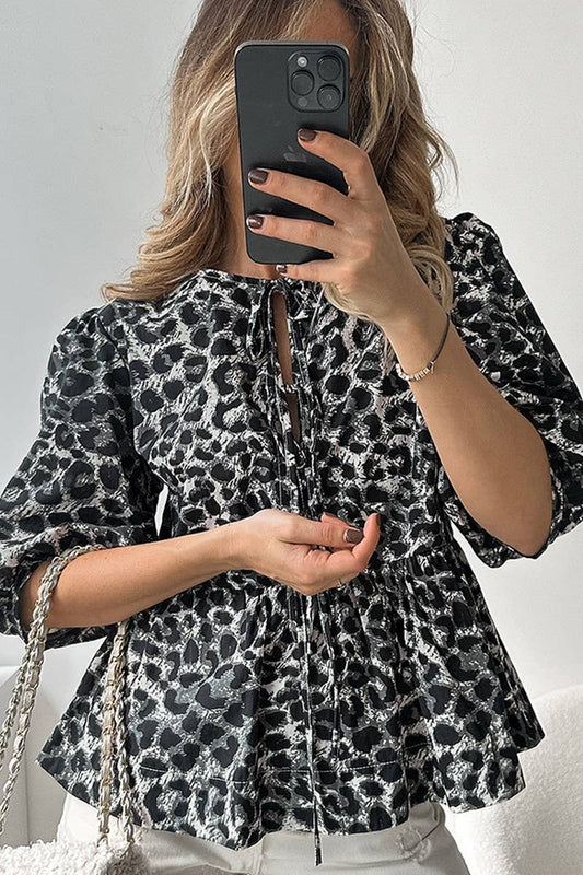 CWTBLL00615_PUFF-SLEEVE TIE-BACK LEOPARD-PRINT SHIRT