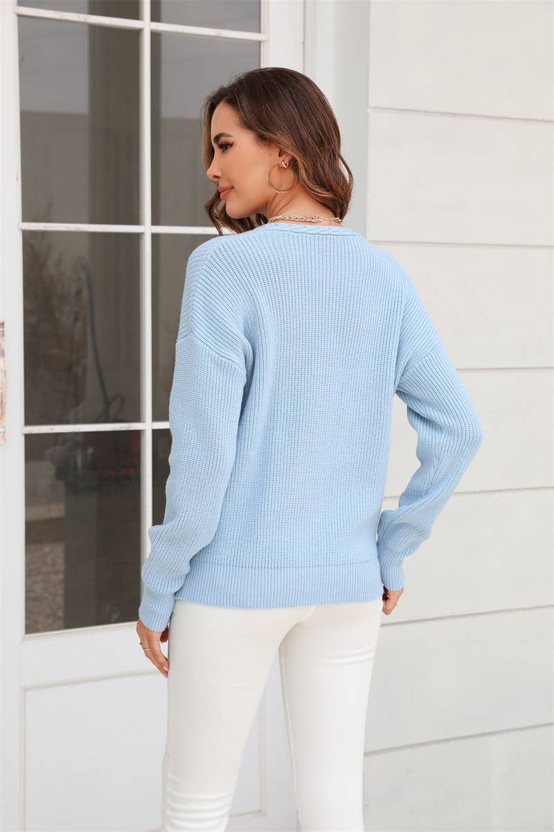 CWOSWL1661_V-neck Long Sleeve Pullover Sweater