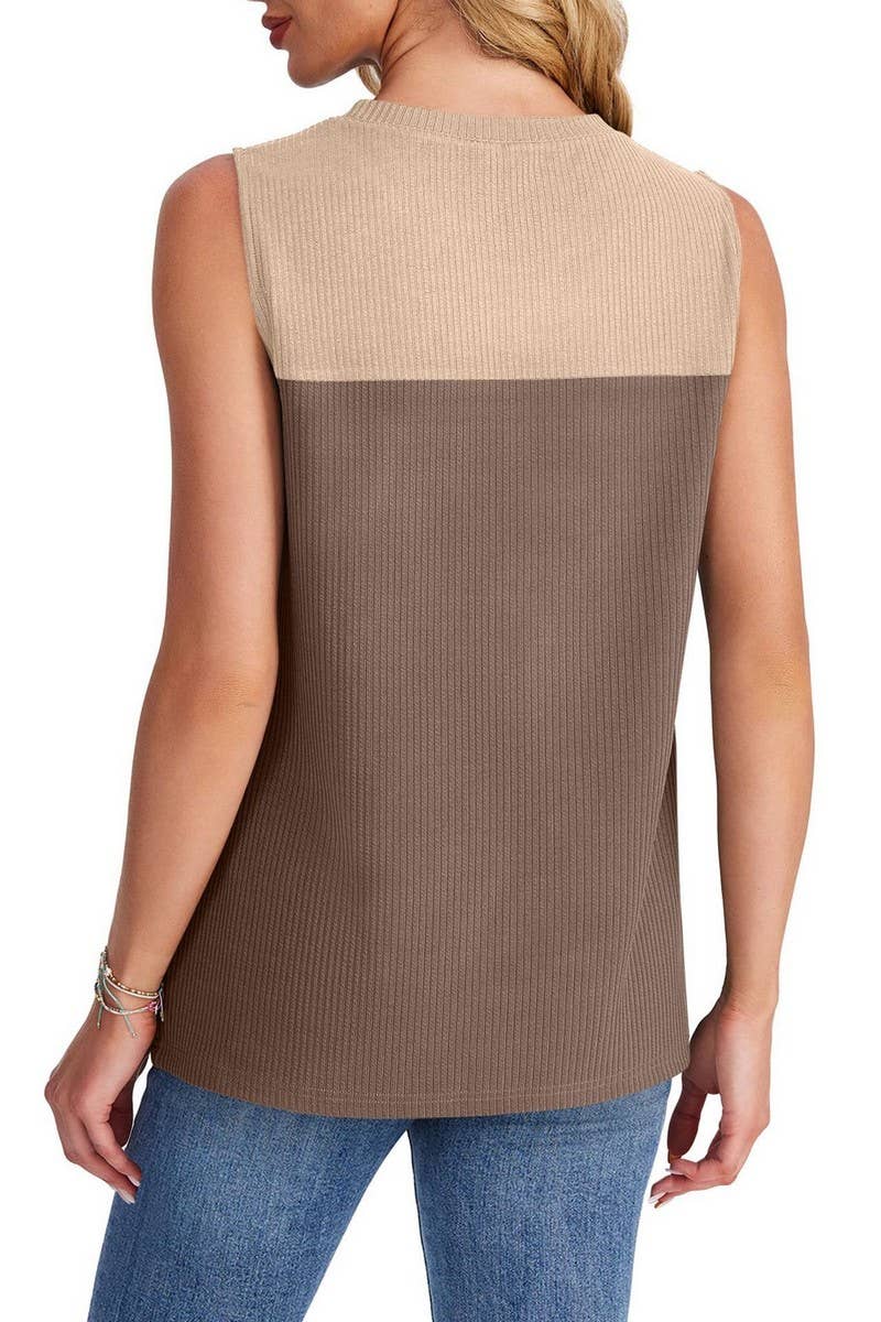 CWTTSL0329_SUMMER ROUND NECK COLOR BLOCKING VEST