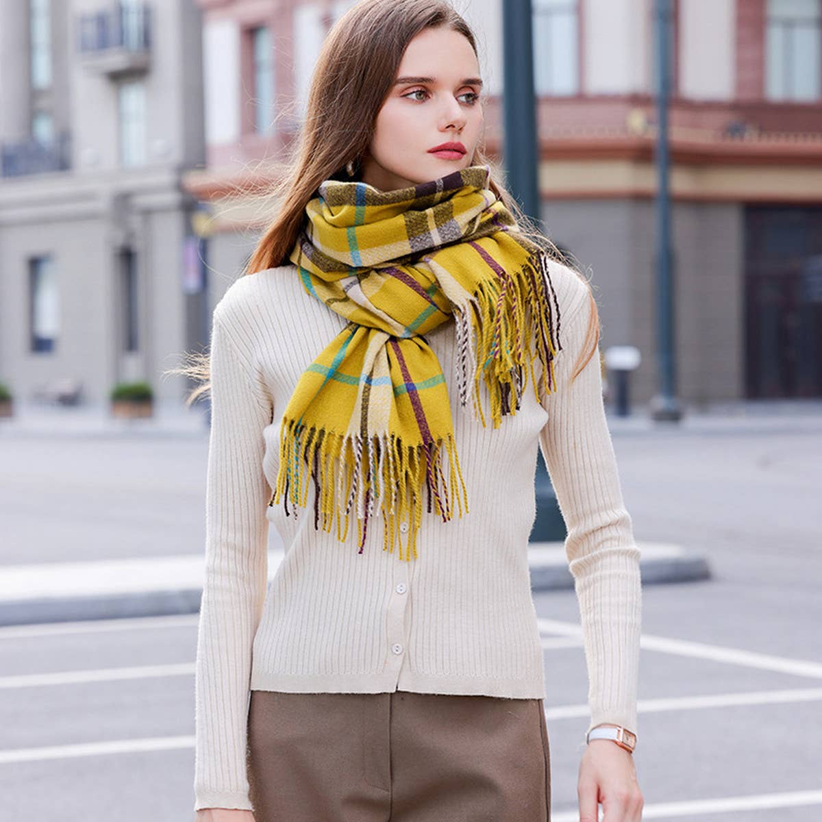 Women's Double Face Plaid Scarf - Winter Warmth