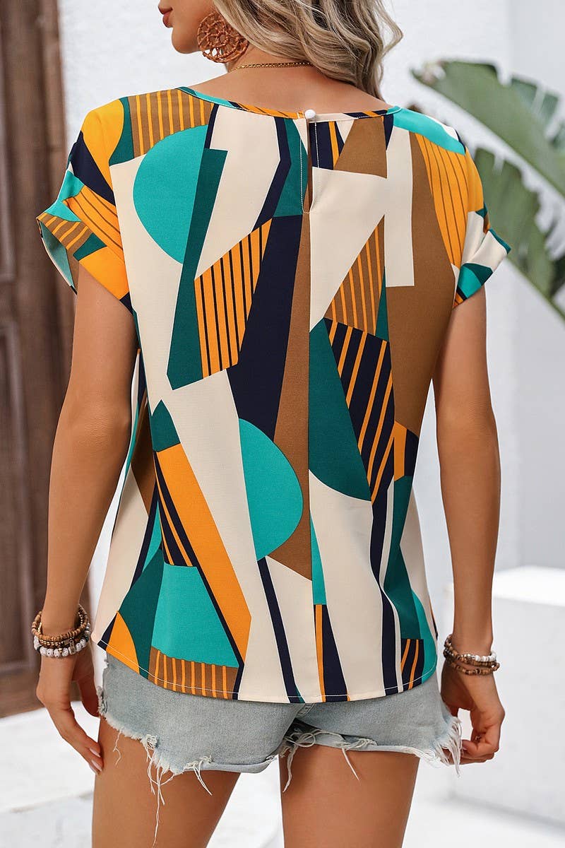 CWTBLS2019_FLORAL PRINT SUMMER SHORT SLEEVE CREW NECK TOP