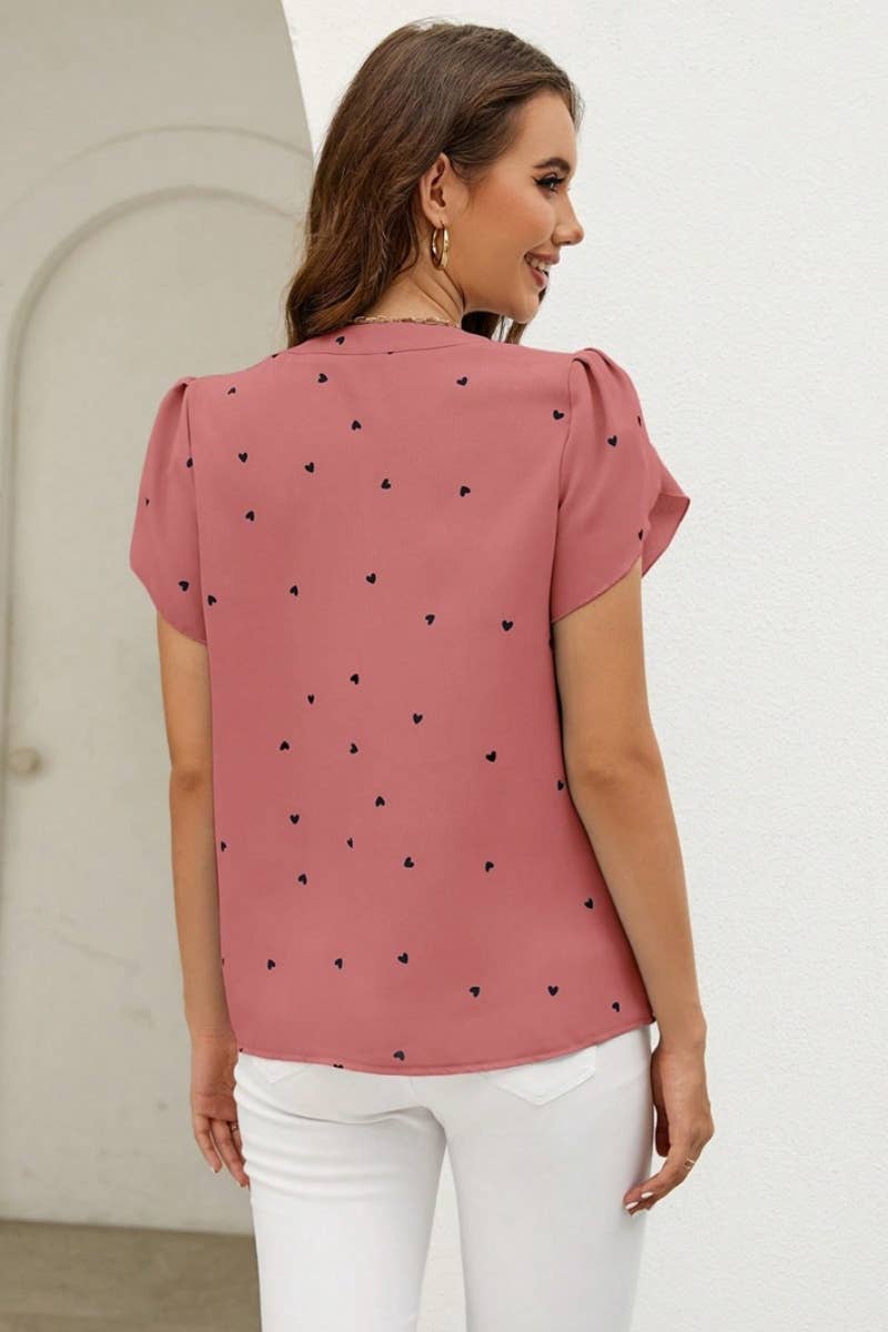 CWTSTS0463_SUMMER V-NECK SHORT SLEEVE LOVE PRINT SHIRT TOP