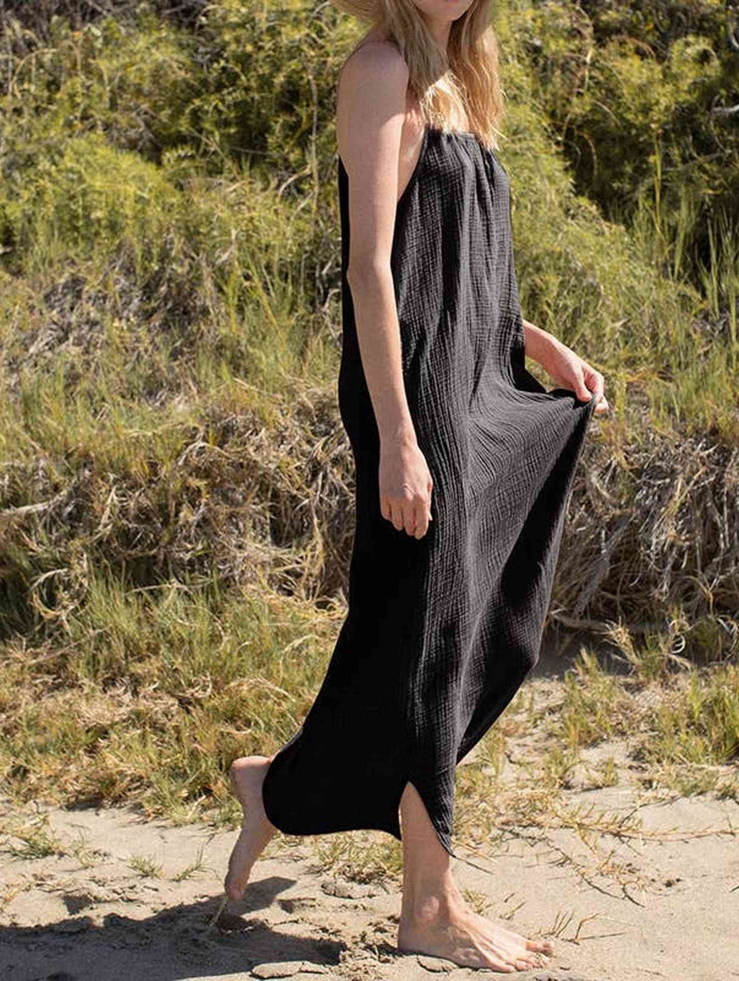 DOUBLE COTTON COTTON GAUZE LONG DRESS_CWDMD2170