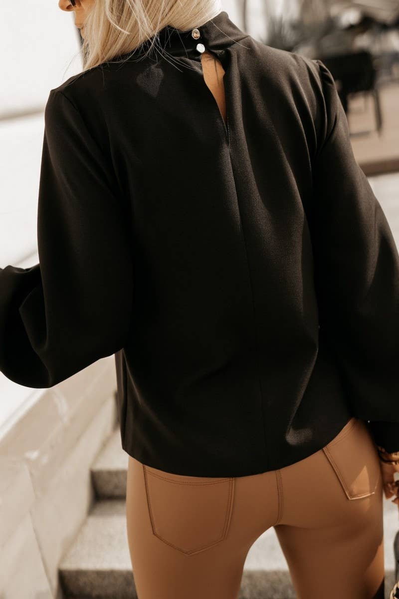 CWTBLL536_SOLID COLOR LOOSE TEMPERAMENT HIGH COLLAR SHIRT