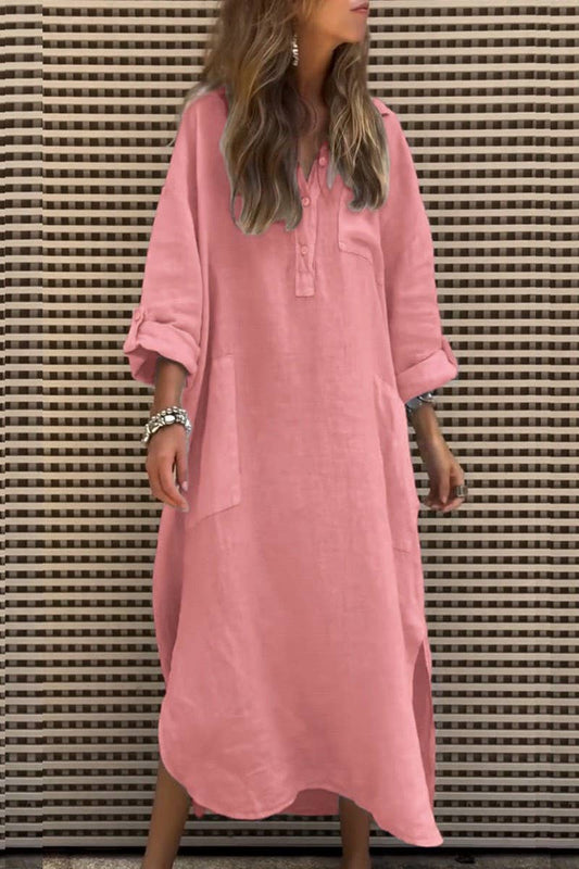 CWDMD4870_SOLID COLOR BUTTON POCKET IRREGULAR DRESS