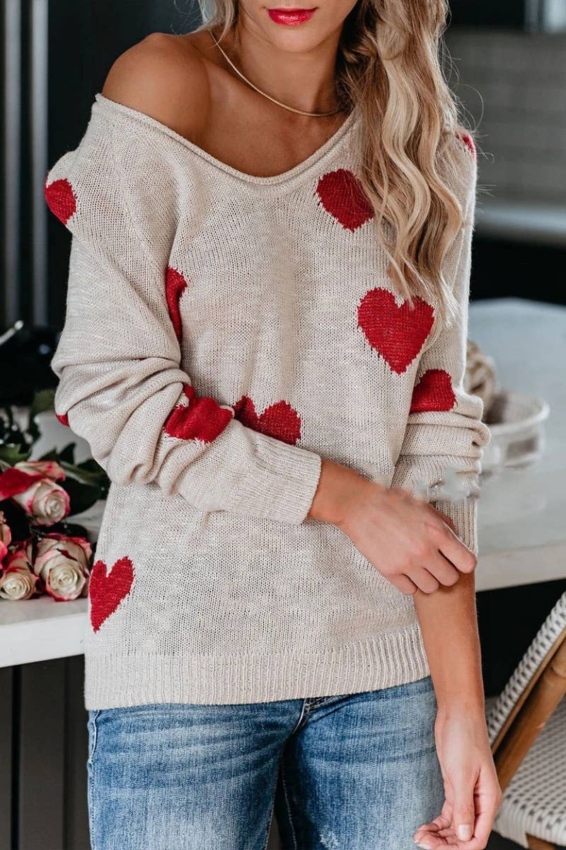 CWOSWL6739_WINTER LOVE V-NECK LONG-SLEEVED SWEATER