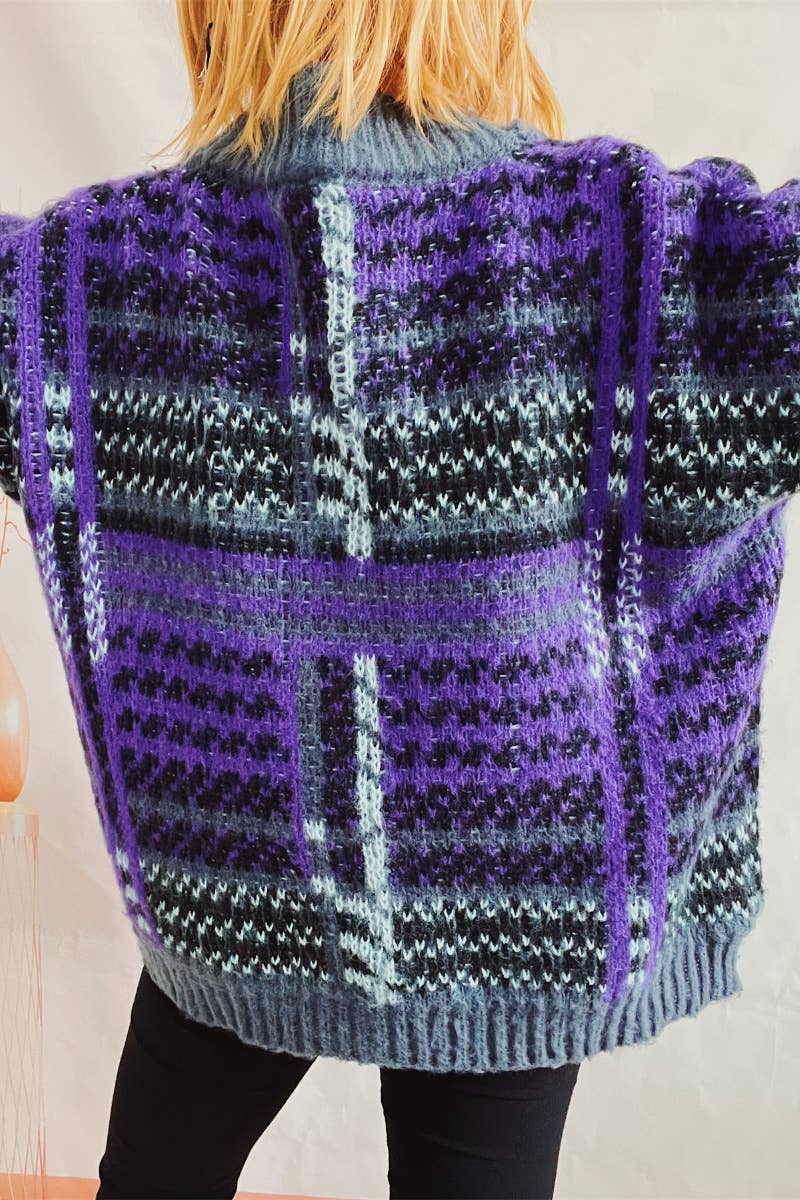 CWOCAL1274_COLOR CONTRAST STRIPE PULLED WOOL THICK CARDIGAN