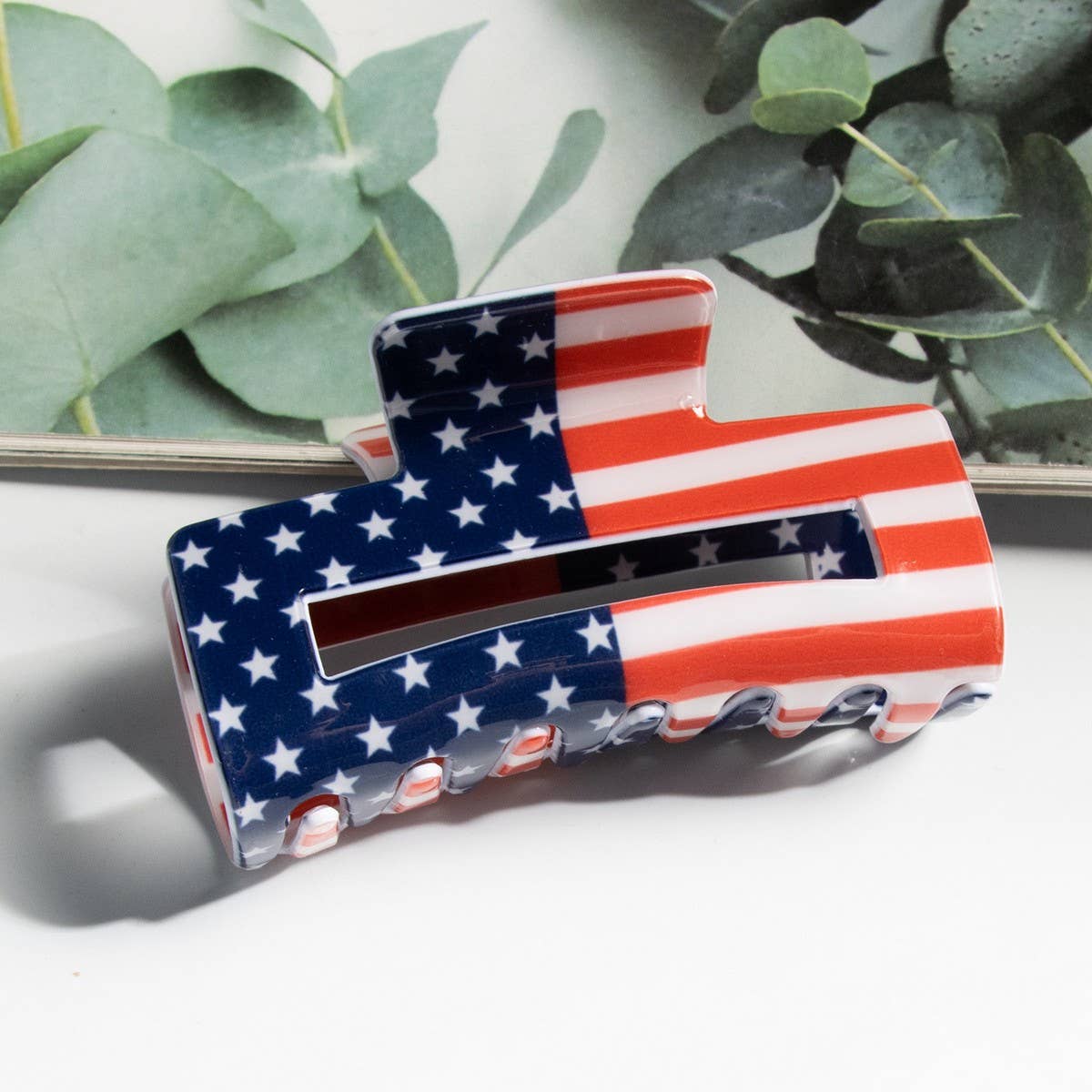 CWAHA5137_4TH OF JULY FLAG STYLISH RECTANGULAR HAIR CLIP