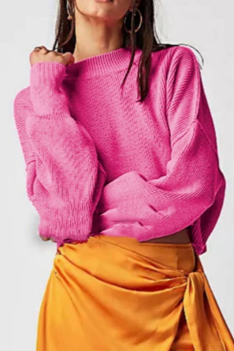 CWOSWL6722_FASHION CREW-NECK LONG-SLEEVED LOOSE SWEATER