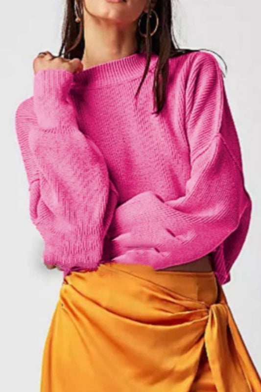 CWOSWL6722_FASHION CREW-NECK LONG-SLEEVED LOOSE SWEATER