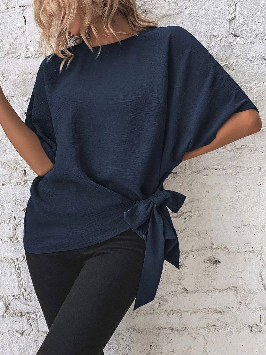 BATWING SLEEVED HEM KNOT LOOSE BLOUSE