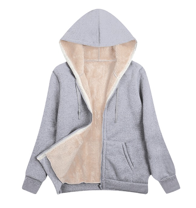 CWOHOL0284_ZipUp Open Front Hoodie In Fleece Long Sleeve Top