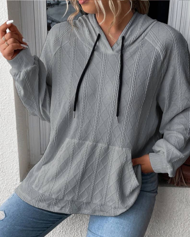 CASUAL JACQUARD LOOSE SOLID COLOR HOODIE