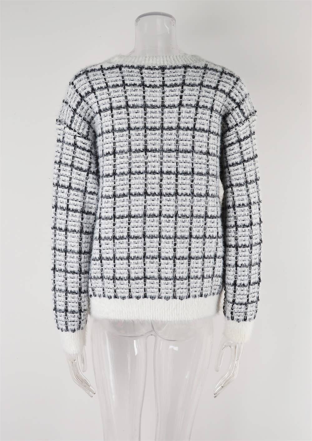 CREW-NECK KNIT FLUFFY PATCHWORK FASHION SWEATER